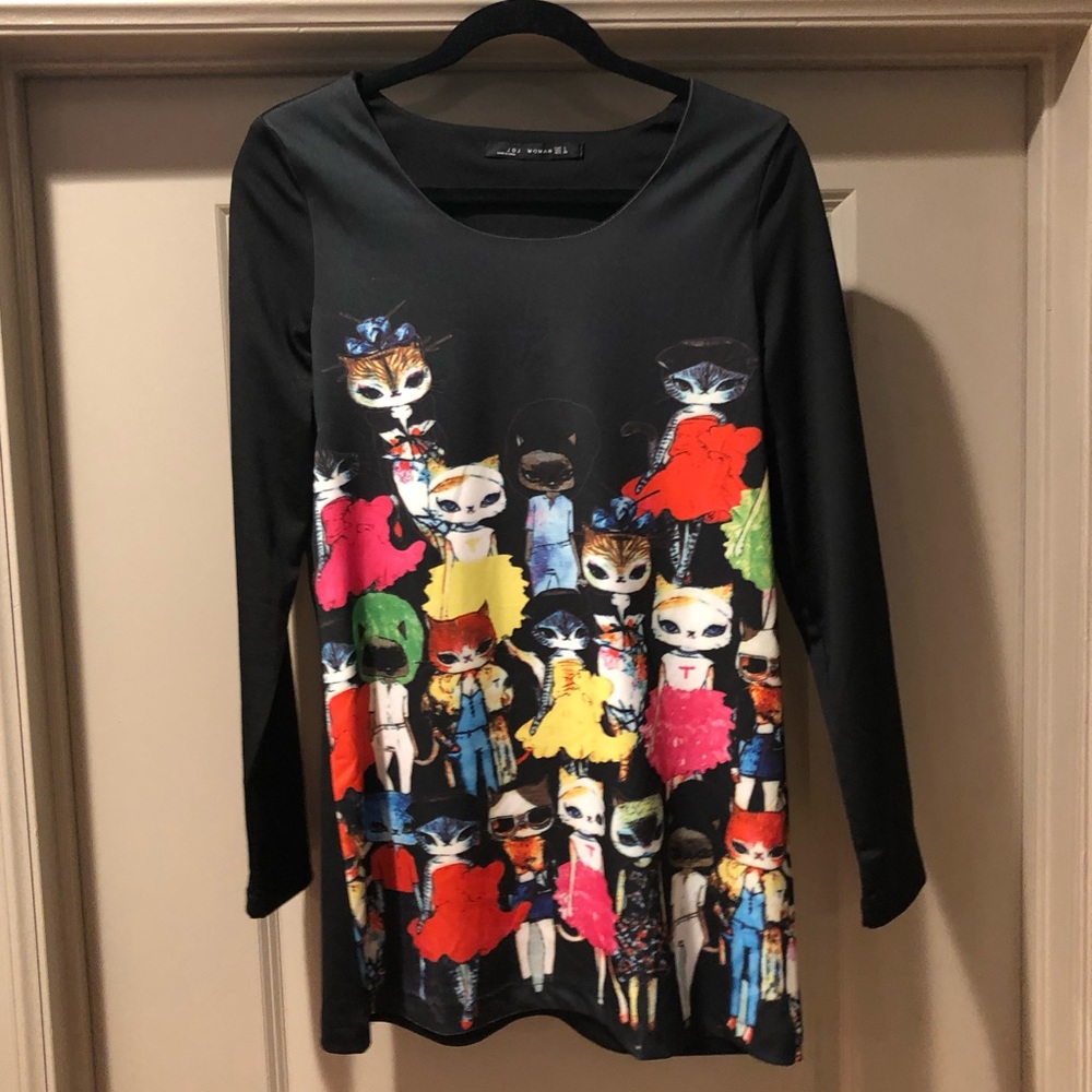Black Cat Print Dress